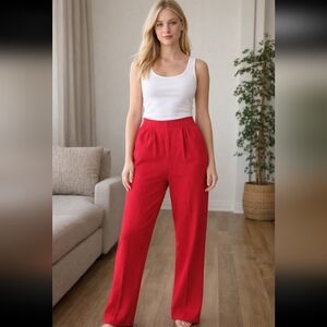 St. John Santana Knit Pull On Straight Leg Pleated Red Pants 2 Side Pockets Sz14